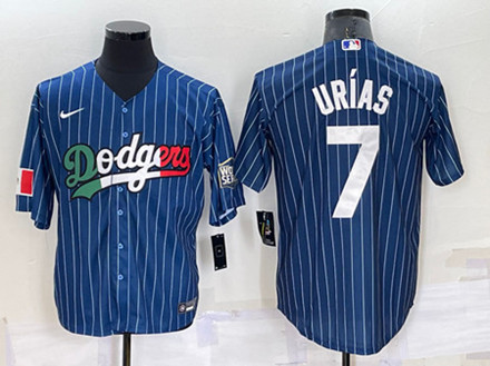 Men's Los Angeles Dodgers #7 Julio Urias Navy Mexico World Series Cool Base Stitched Baseball Jersey